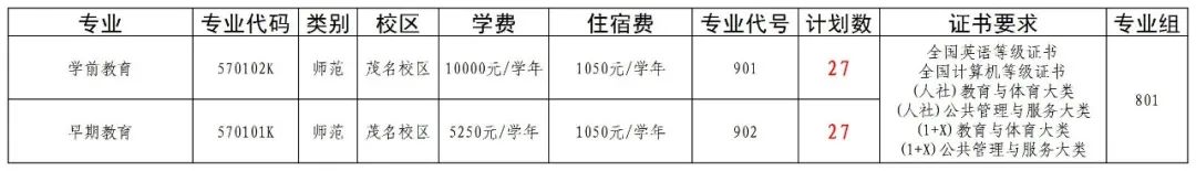 广东茂名幼儿师范专科学校2025年3+证书801组