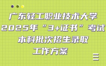 广东轻工职业技术大学2025年“3+证书”考试本科批次招生录取工作方案